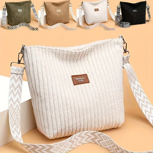 LS SHOP – Sac Bandoulière Femme en Velours Côtelé « Perfect Lily » | Blanc Élégant avec Bandoulière Réglable