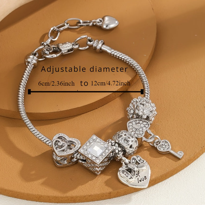 « LS-SHOP ✨ Bracelet Femme Cœur & Clé en Acier Inoxydable – Strass Éblouissants, Bijou Chic Quotidien | Idée Cadeau Fête des Mères ou Look Casual | ls-shop-bracelet-femme »