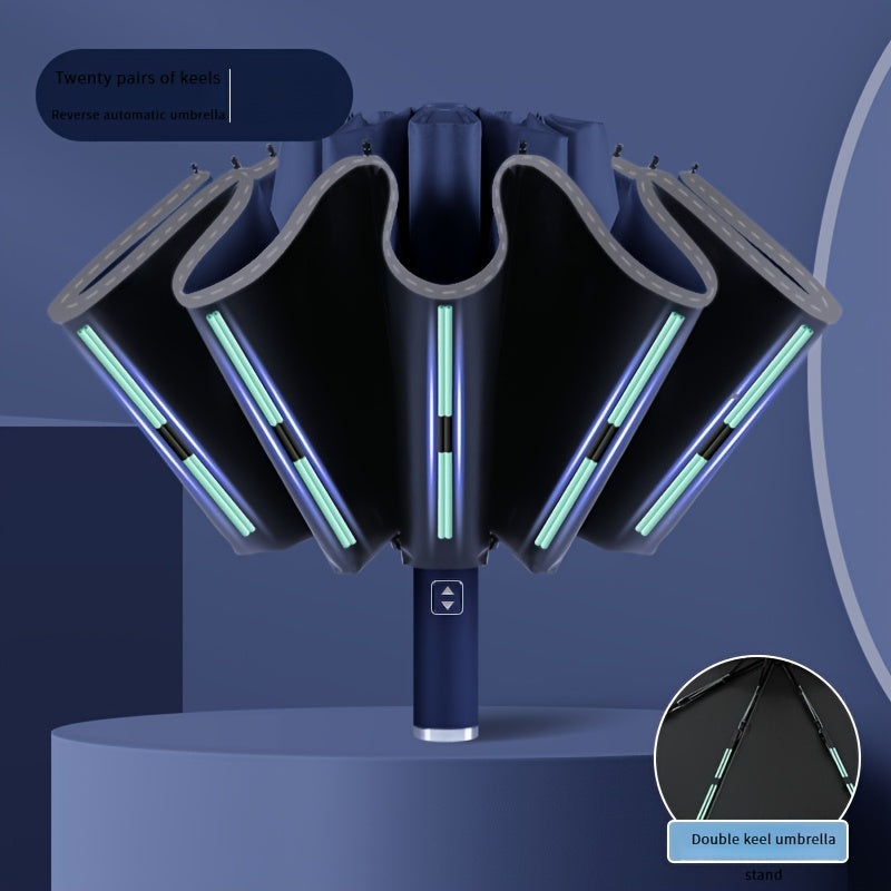 🌂 LS SHOP – Parapluie Réversible Automatique Compact Bleu Saphir – Imperméable, Protection UV, Design Pliant Élégant avec Double Armature et Système de Verrouillage Sécurisé pour le Soleil et la Pluie