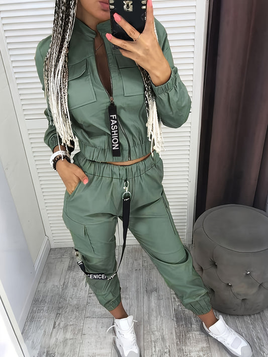 LS SHOP – Ensemble Décontracté Femme Cargo | Veste Zippée et Pantalon en Polyester Extensible