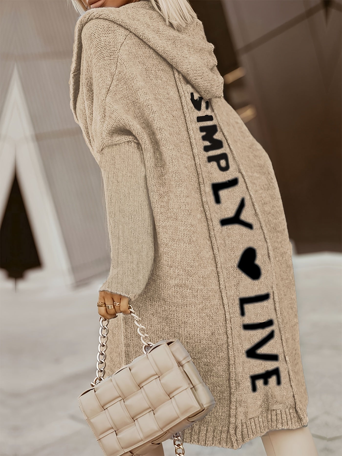 LS SHOP – Gilet à Capuche Décontracté pour Femme | Col V, Motif Lettres, Manches Longues Automne/Hiver