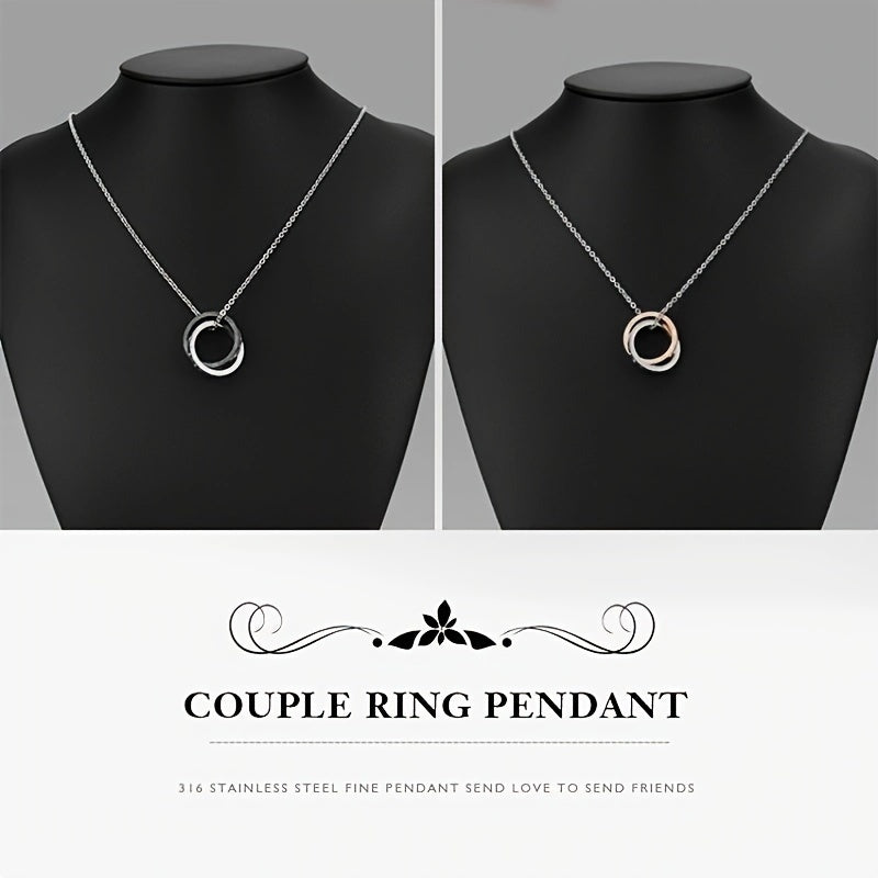 Collier Couple Anneaux Entrelacés – Acier Inoxydable & Style Intemporel 💍✨