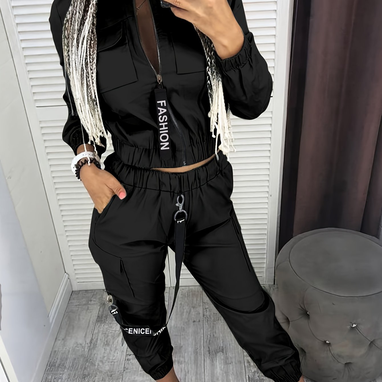 LS SHOP – Ensemble Décontracté Femme Cargo | Veste Zippée et Pantalon en Polyester Extensible