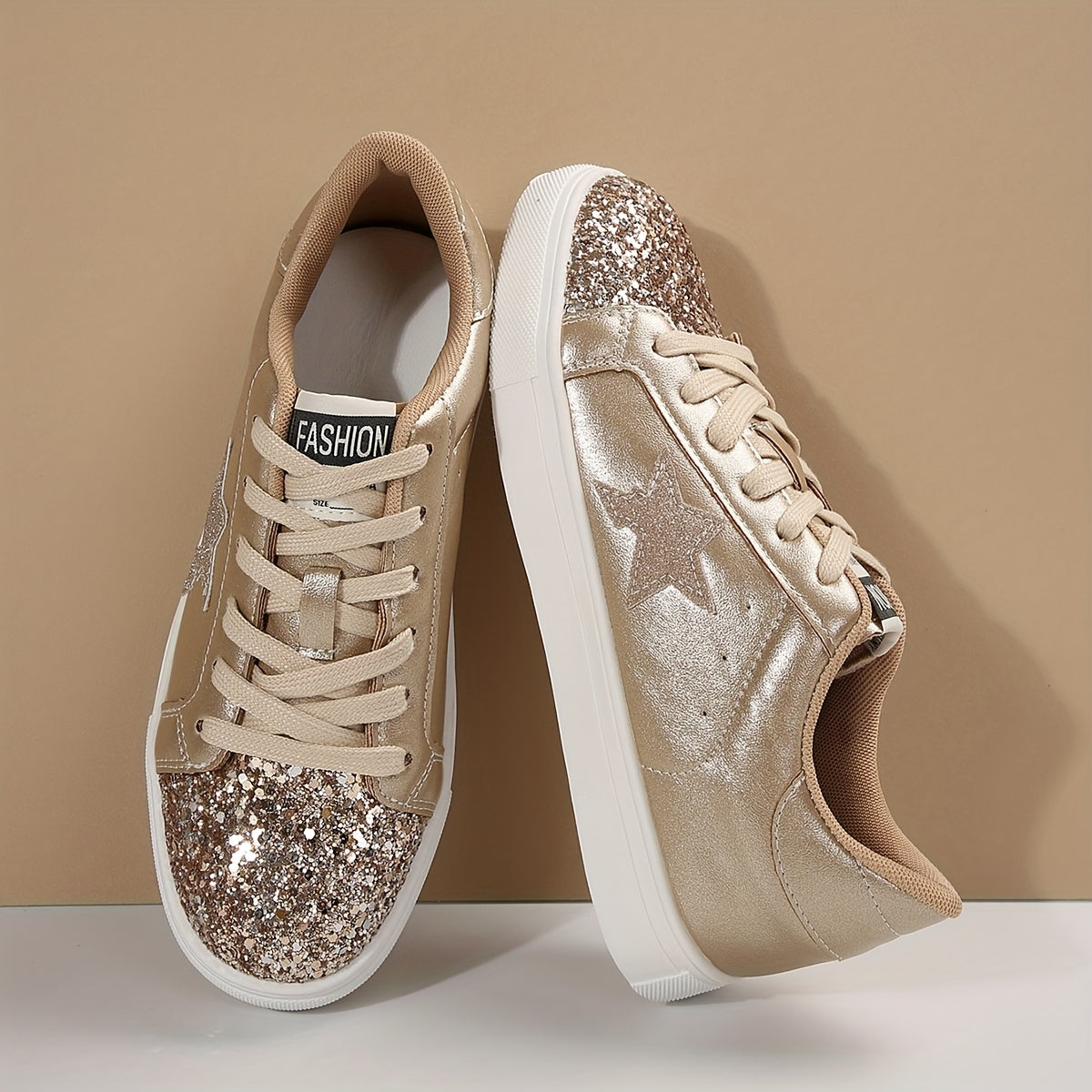 👟 LS SHOP – Baskets Pailletées Dorées pour Femme – Confortables & Stylées ✨
