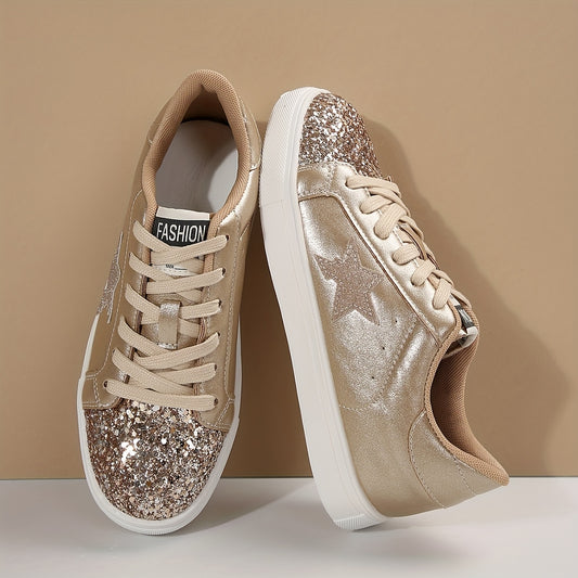 👟 LS SHOP – Baskets Pailletées Dorées pour Femme – Confortables & Stylées ✨