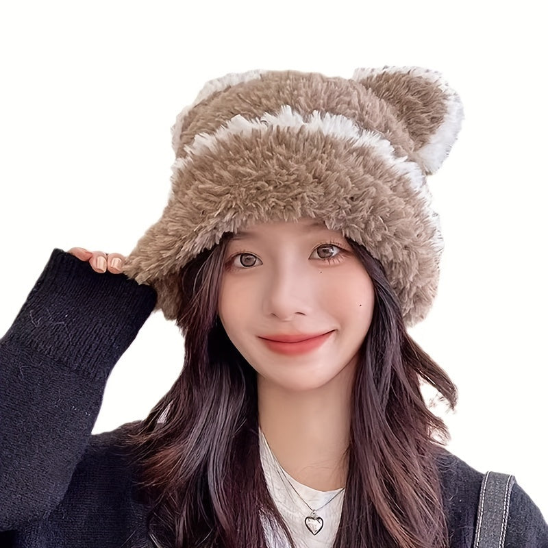 🧸❄️ LS Shop : Bonnet Hiver Femme – Oreilles d’Ours, Doux & Chaud 🖤✨
