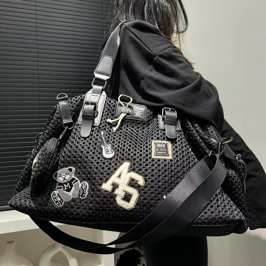👜 LS SHOP – Sac Cabas XXL en Nylon Noir avec Teddy Bear – Tendance, Ultra-Pratique & Idéal Voyages ✨