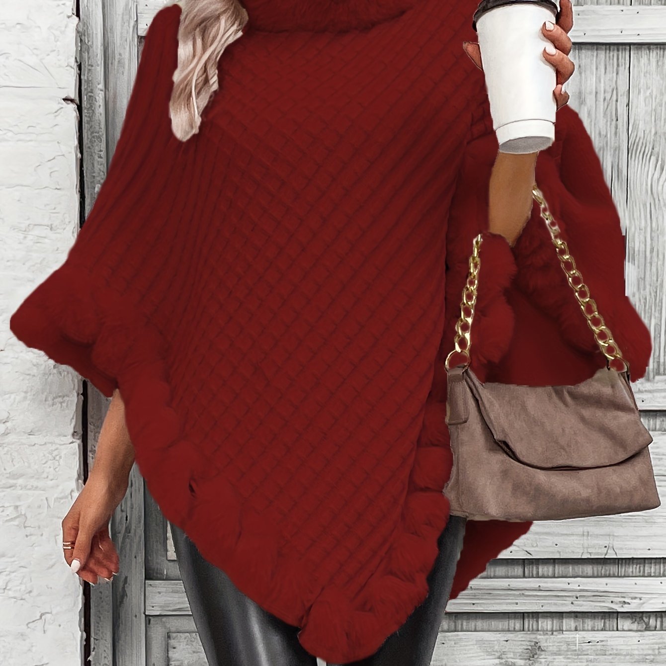 « LS-SHOP 🍁 Cape-Cardigan Femme Oversize – Col Fausse Fourrure, Ourlet Volanté, Marron & Gris | Cozy Automne/Hiver | ls-shop-cape-cardigan »