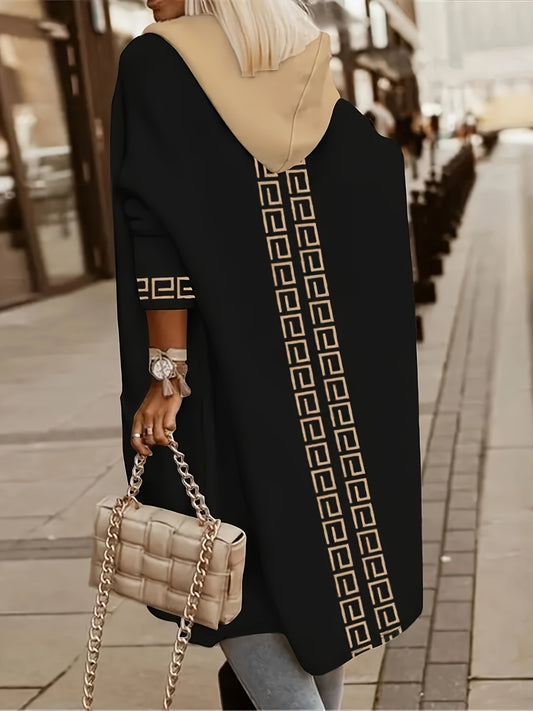 LS SHOP – Cardigan à Capuche Ouvert Motif Géométrique, Chic & Confort