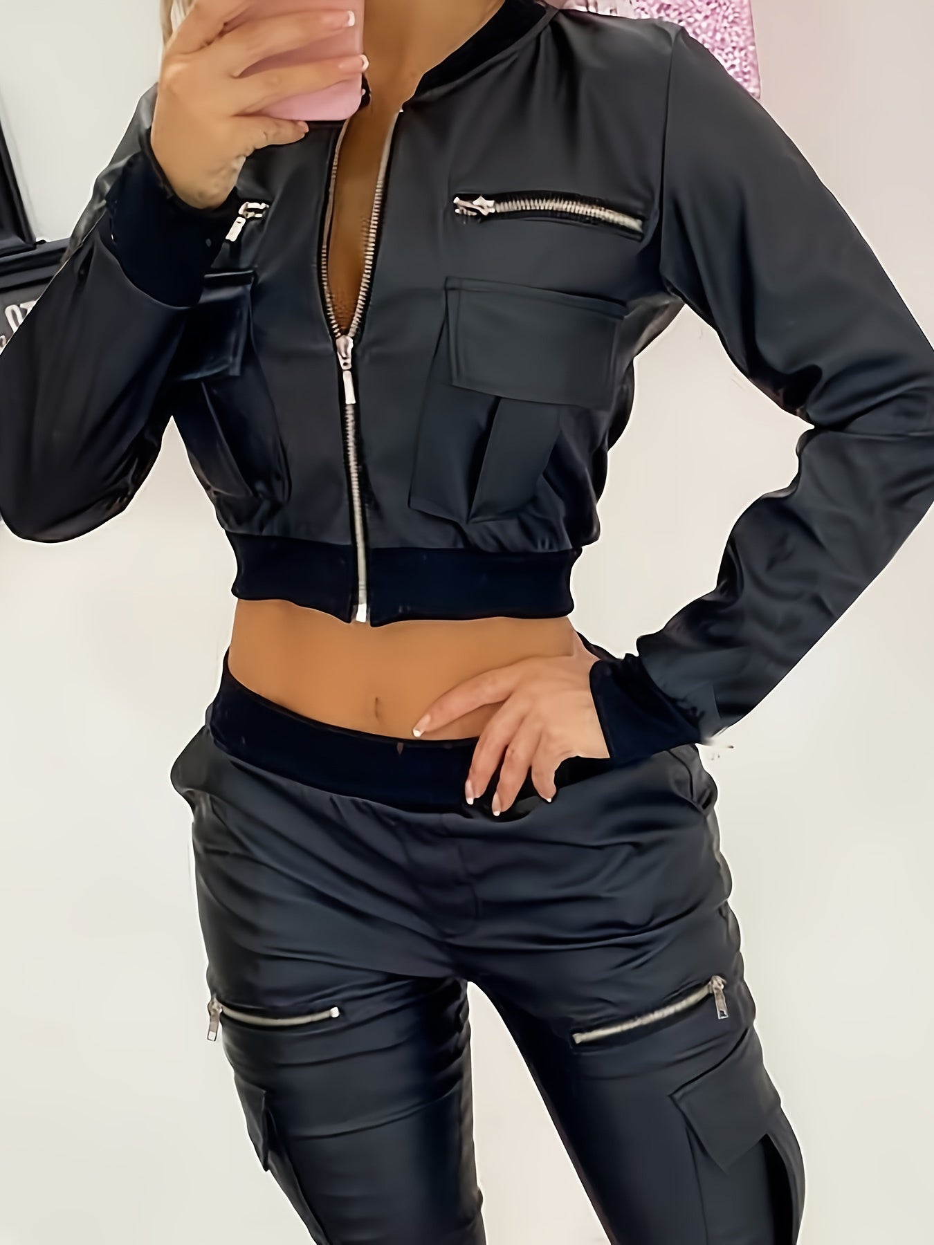 LS SHOP – Veste Courte Zippée Unie | Manches Longues Style Y2K Printemps/Automne