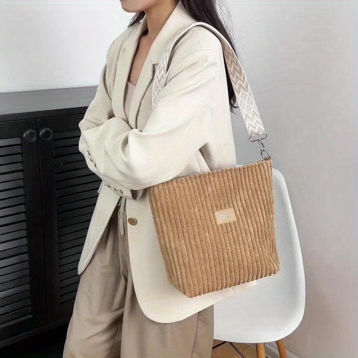 LS SHOP – Sac Bandoulière Femme en Velours Côtelé « Perfect Lily » | Blanc Élégant avec Bandoulière Réglable