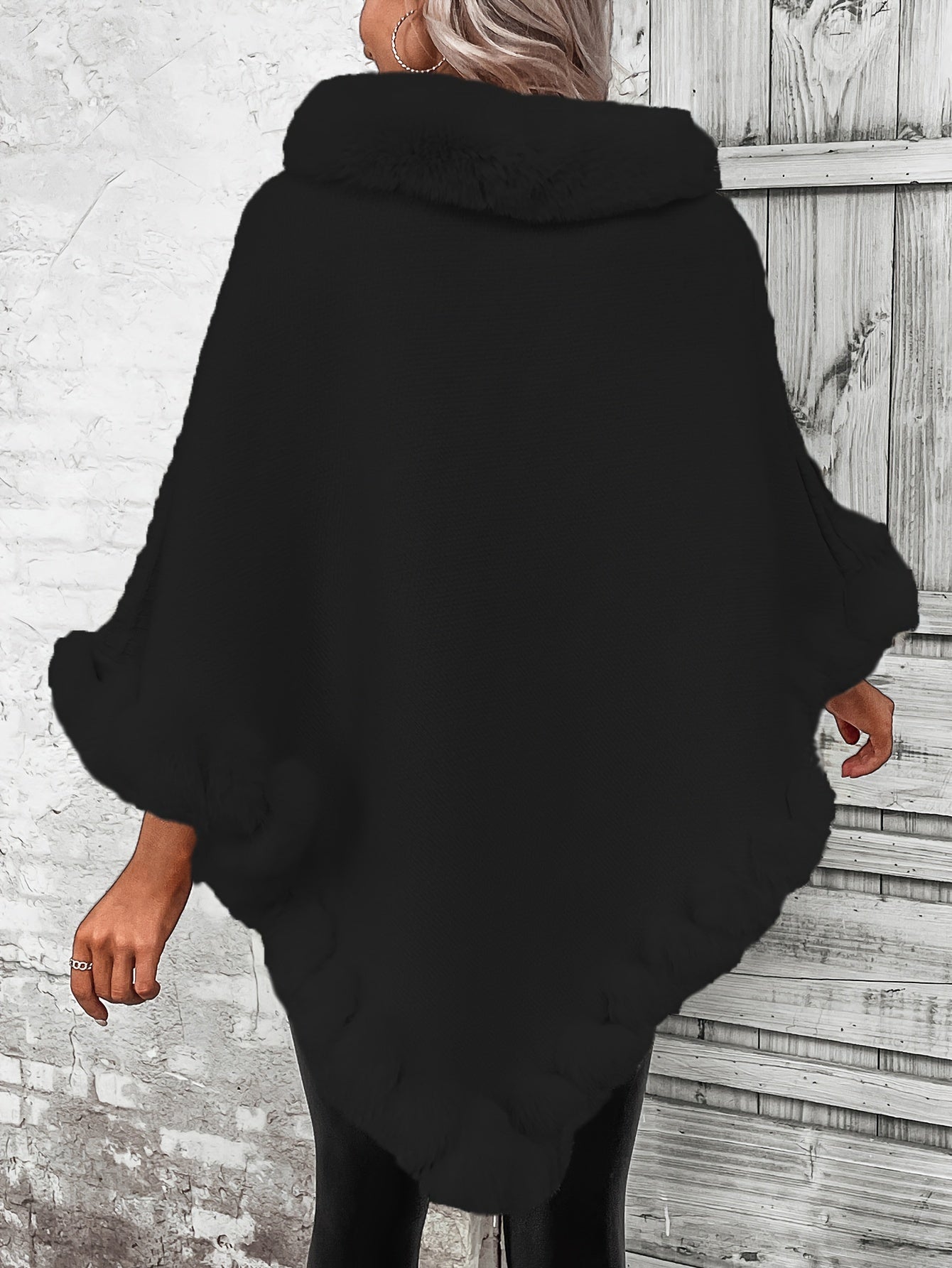 « LS-SHOP 🍁 Cape-Cardigan Femme Oversize – Col Fausse Fourrure, Ourlet Volanté, Marron & Gris | Cozy Automne/Hiver | ls-shop-cape-cardigan »