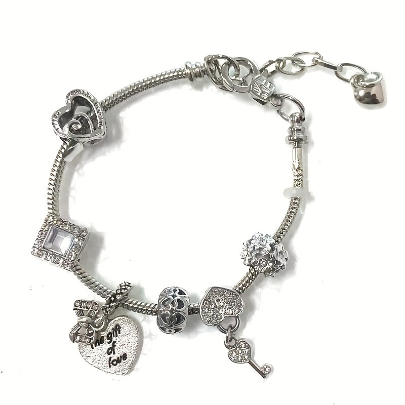 « LS-SHOP ✨ Bracelet Femme Cœur & Clé en Acier Inoxydable – Strass Éblouissants, Bijou Chic Quotidien | Idée Cadeau Fête des Mères ou Look Casual | ls-shop-bracelet-femme »