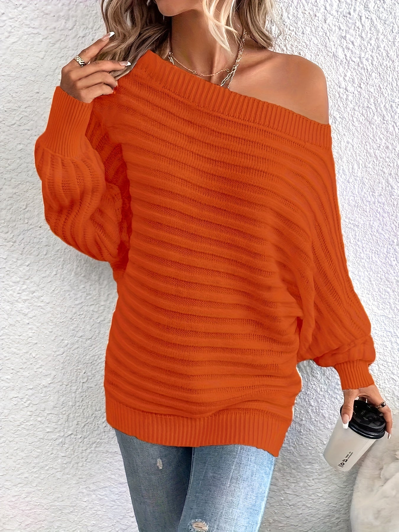 « LS-SHOP ✨ Pull Épaules Dénudées Femme – Chic, Couleur Unie, Pull Confortable en Acrylique à Manches Lanternes | ls-shop-pull-femme-chic »leeves, Casual & Stylish, Perfect for Fall/Winter - Hand Washable