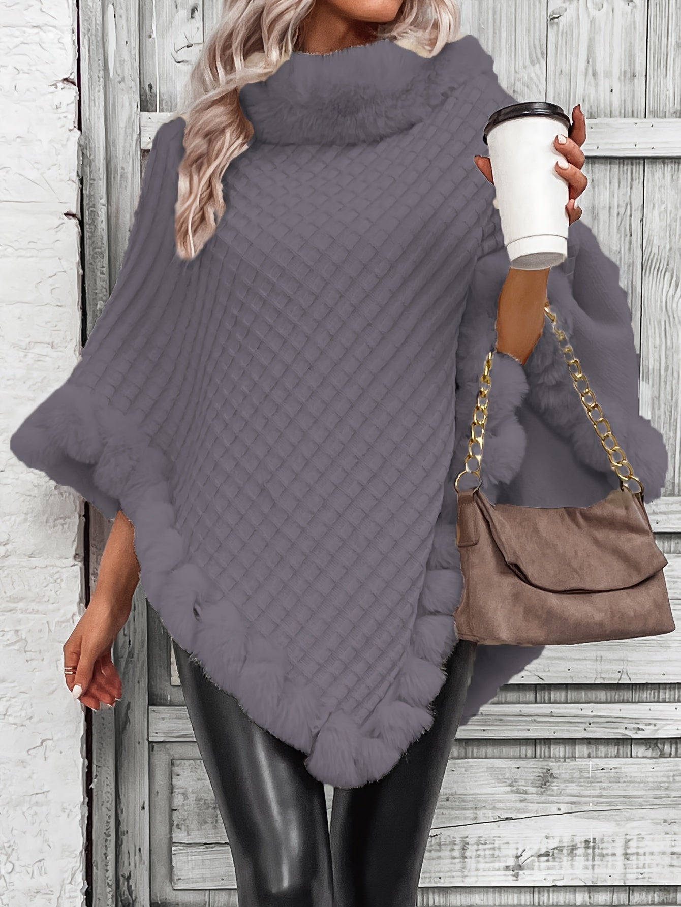 « LS-SHOP 🍁 Cape-Cardigan Femme Oversize – Col Fausse Fourrure, Ourlet Volanté, Marron & Gris | Cozy Automne/Hiver | ls-shop-cape-cardigan »