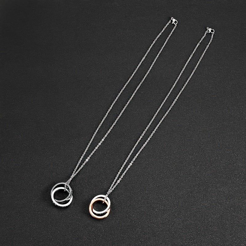 Collier Couple Anneaux Entrelacés – Acier Inoxydable & Style Intemporel 💍✨