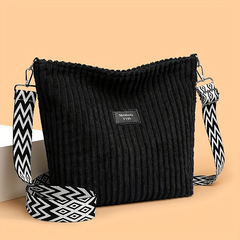 LS SHOP – Sac Bandoulière Femme en Velours Côtelé « Perfect Lily » | Blanc Élégant avec Bandoulière Réglable