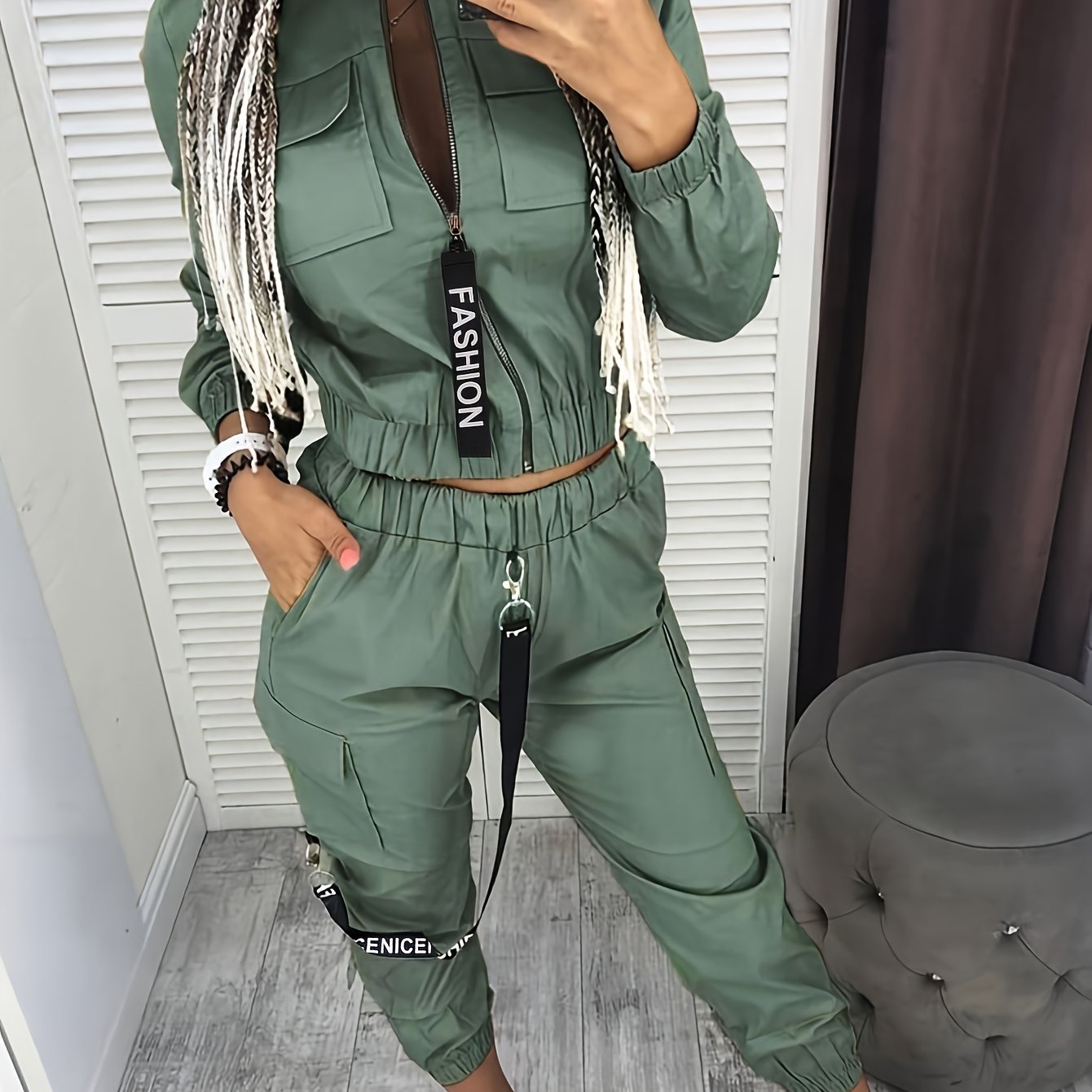 LS SHOP – Ensemble Décontracté Femme Cargo | Veste Zippée et Pantalon en Polyester Extensible