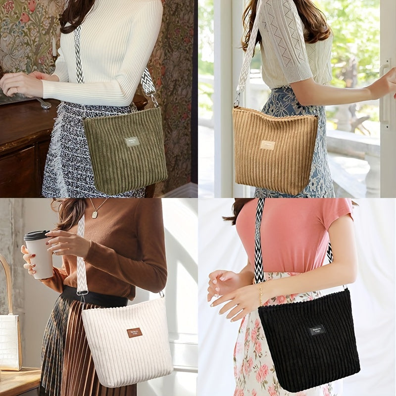 LS SHOP – Sac Bandoulière Femme en Velours Côtelé « Perfect Lily » | Blanc Élégant avec Bandoulière Réglable