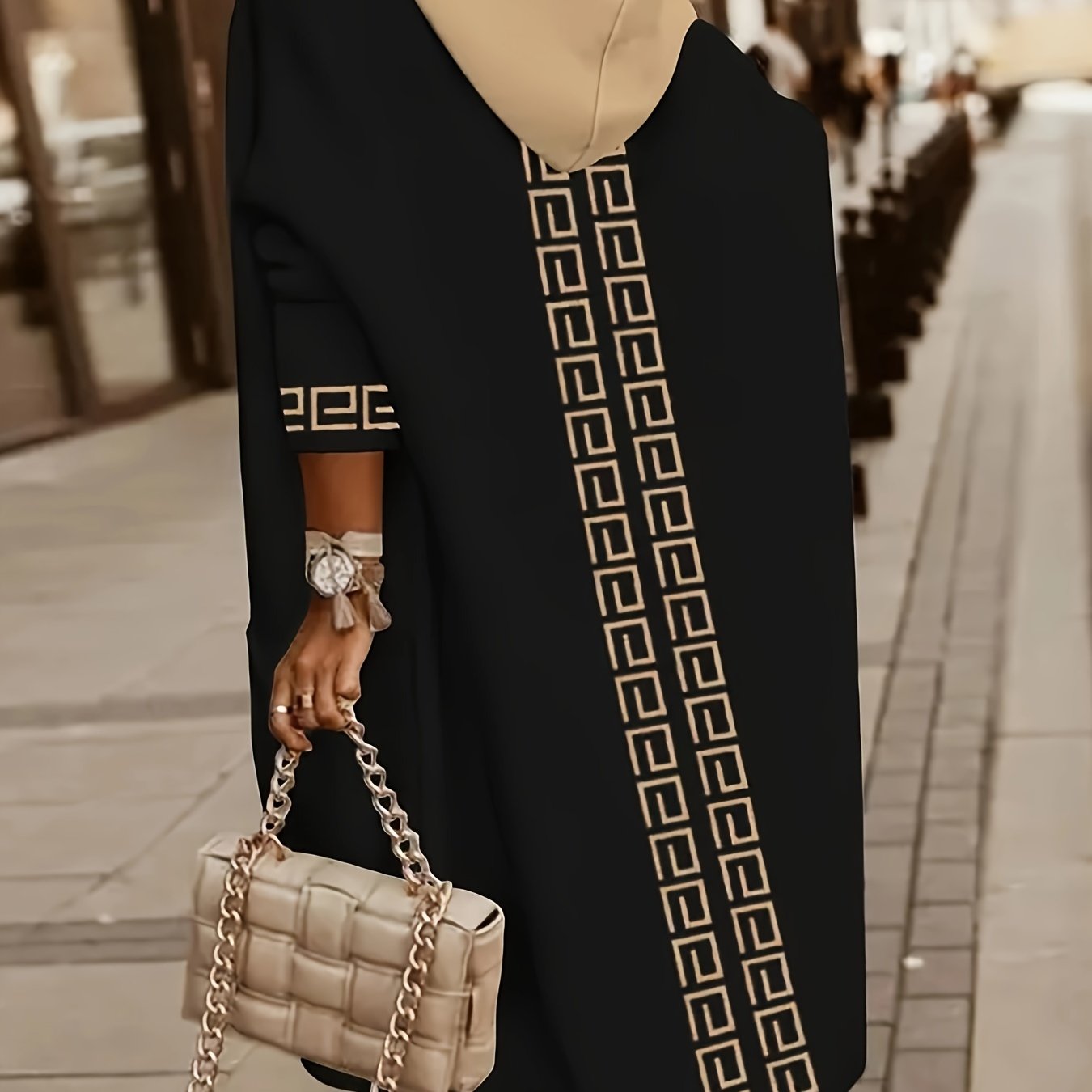 LS SHOP – Cardigan à Capuche Ouvert Motif Géométrique, Chic & Confort