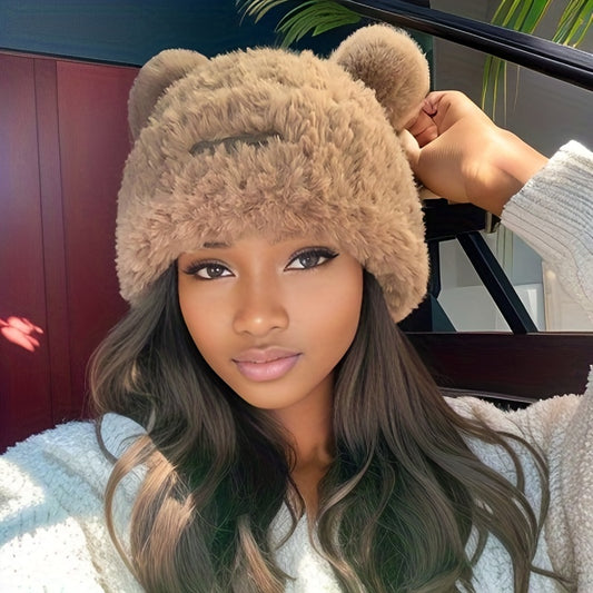 🧸❄️ LS Shop : Bonnet Hiver Femme – Oreilles d’Ours, Doux & Chaud 🖤✨