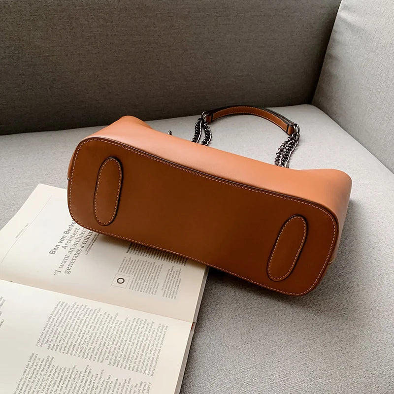 Sac à bandoulière en PU cuir style luxe pour femmes – Grand sac à main avec chaîne, grande capacité, idéal voyage et shopping