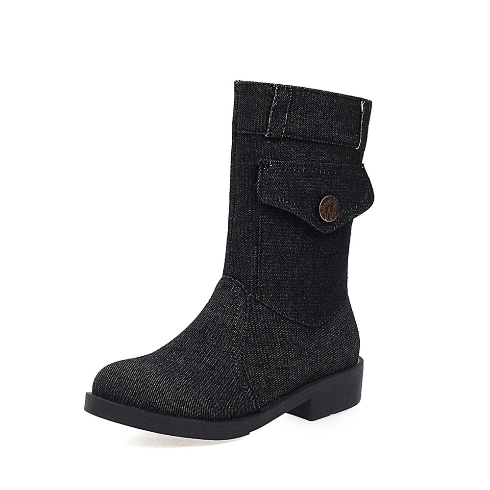 🥿 LS SHOP – Bottes Femme 2025 🤍 Denim Mi-mollet, Talons Plats & Zip Chic 👢