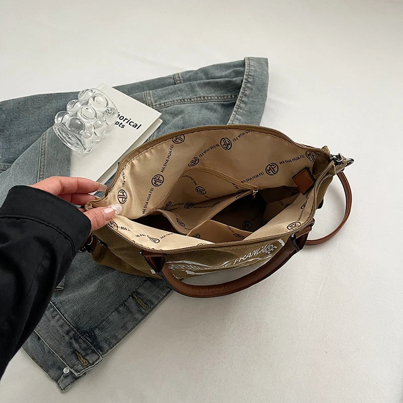 Sac Tote en Toile pour Femmes – Grande Capacité, Style Tendance Décontracté pour École, Travail et Sorties