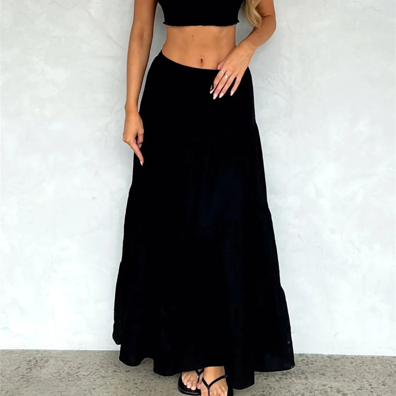 Jupe Longue Bohème Femme – Taille Haute Élastique, Plissée et Fluide, Style Y2K