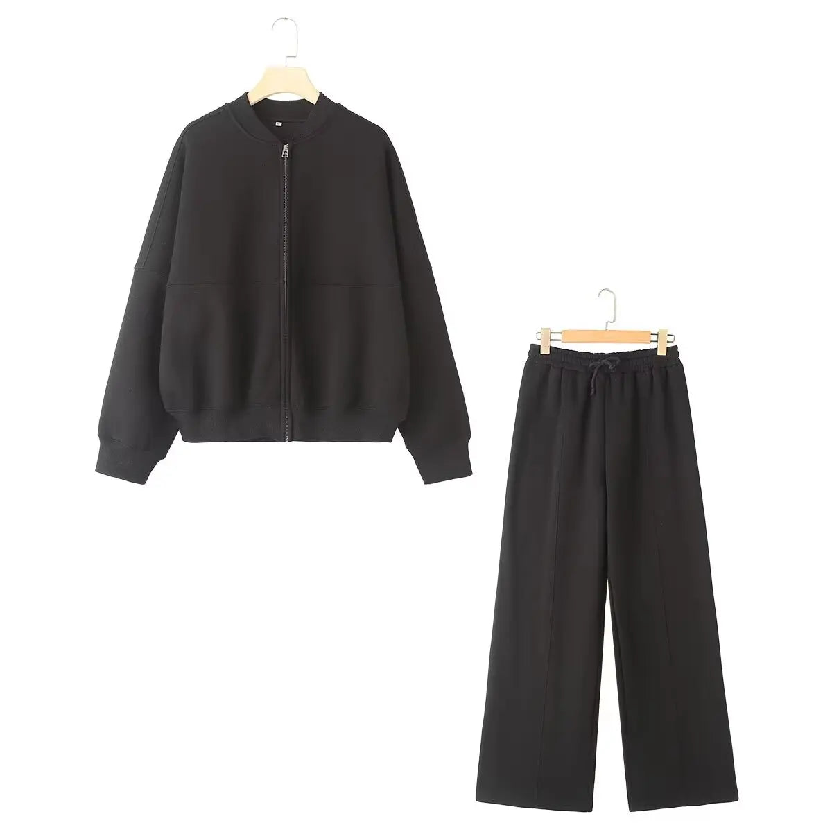Ensemble Femme 2 Pièces – Bomber Zippé & Pantalon Large Taille Haute