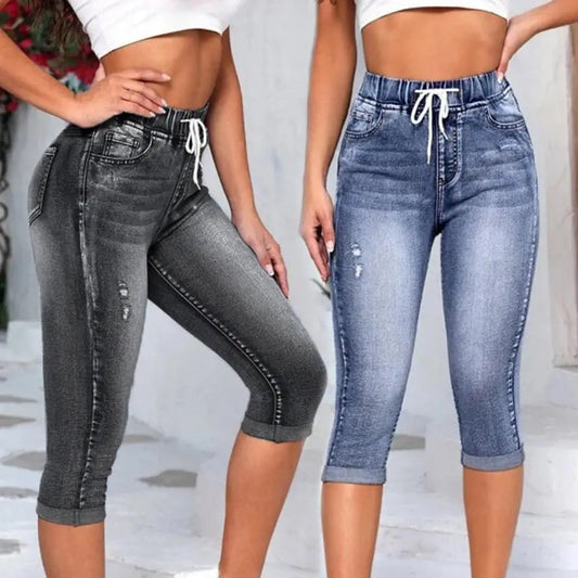 jeans capris taille haute pour femmes.