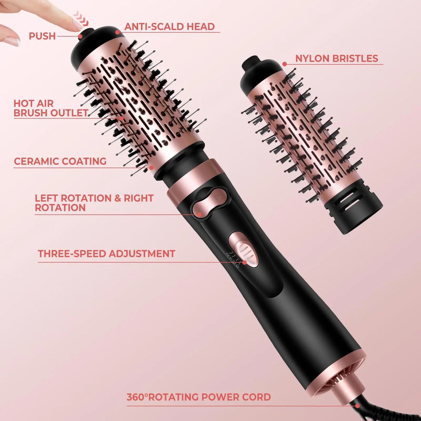 Brosse Sèche-Cheveux 3-en-1 Rotative – Séchage, Volume & Boucles en un seul geste | LS SHOP