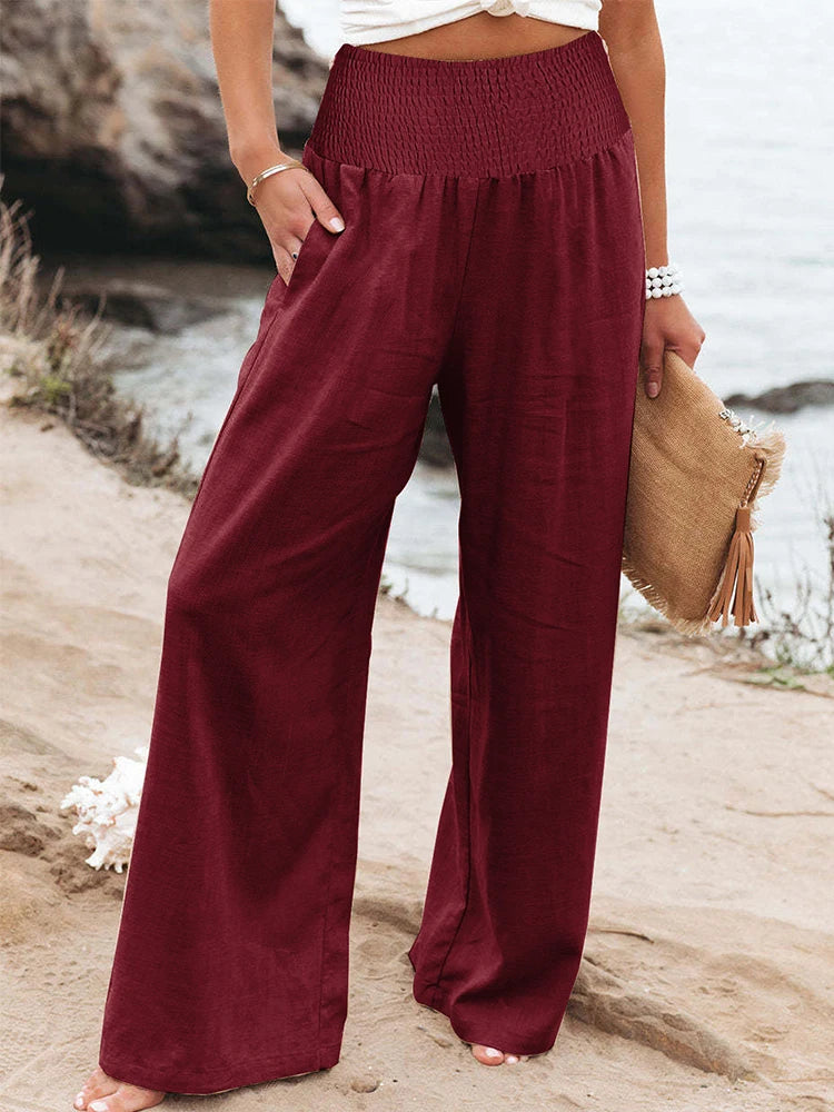 Pantalon grande taille taille haute à jambes larges en coton et lin pour femme, élastique, style rétro, mode décontractée, printemps-été.