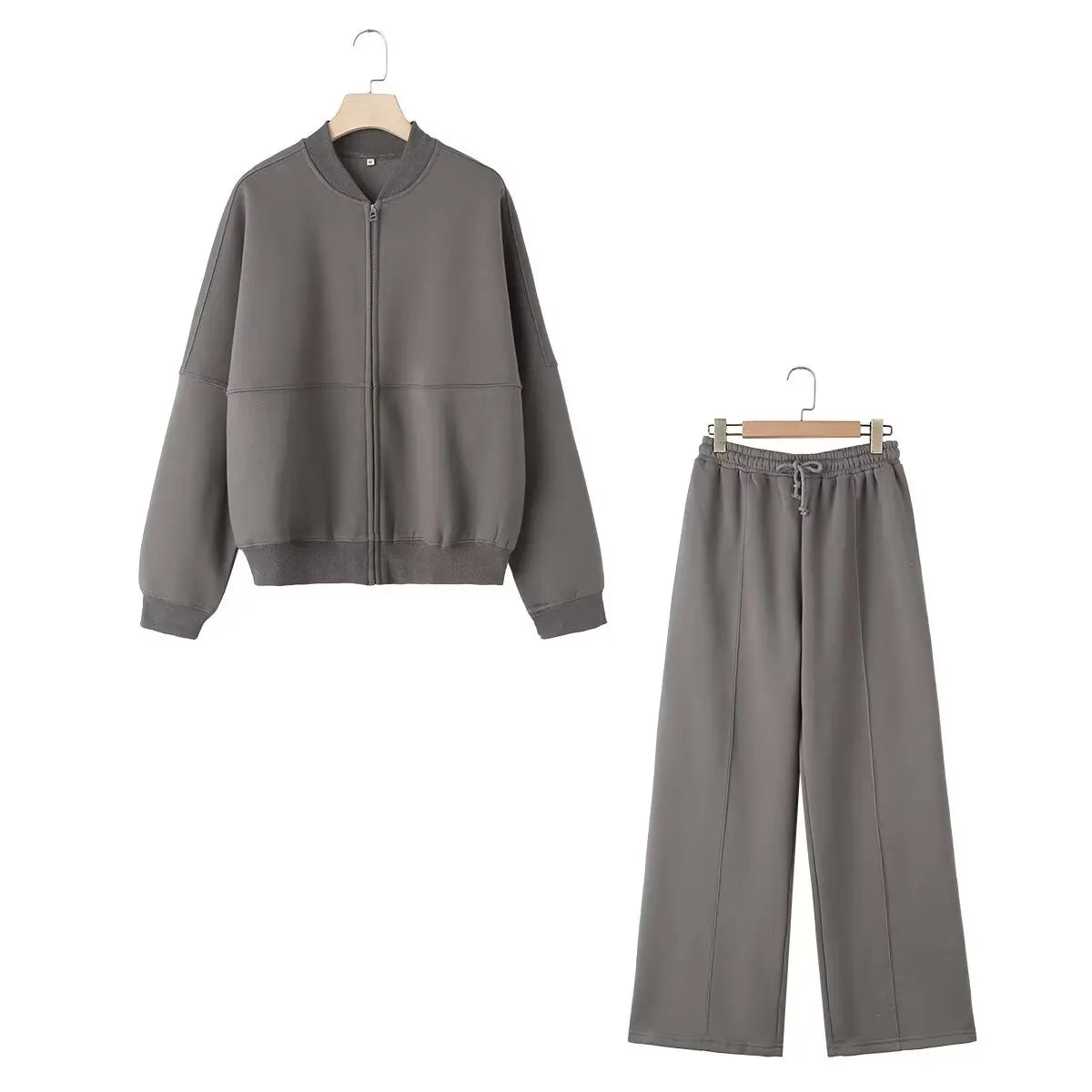Ensemble Femme 2 Pièces – Bomber Zippé & Pantalon Large Taille Haute