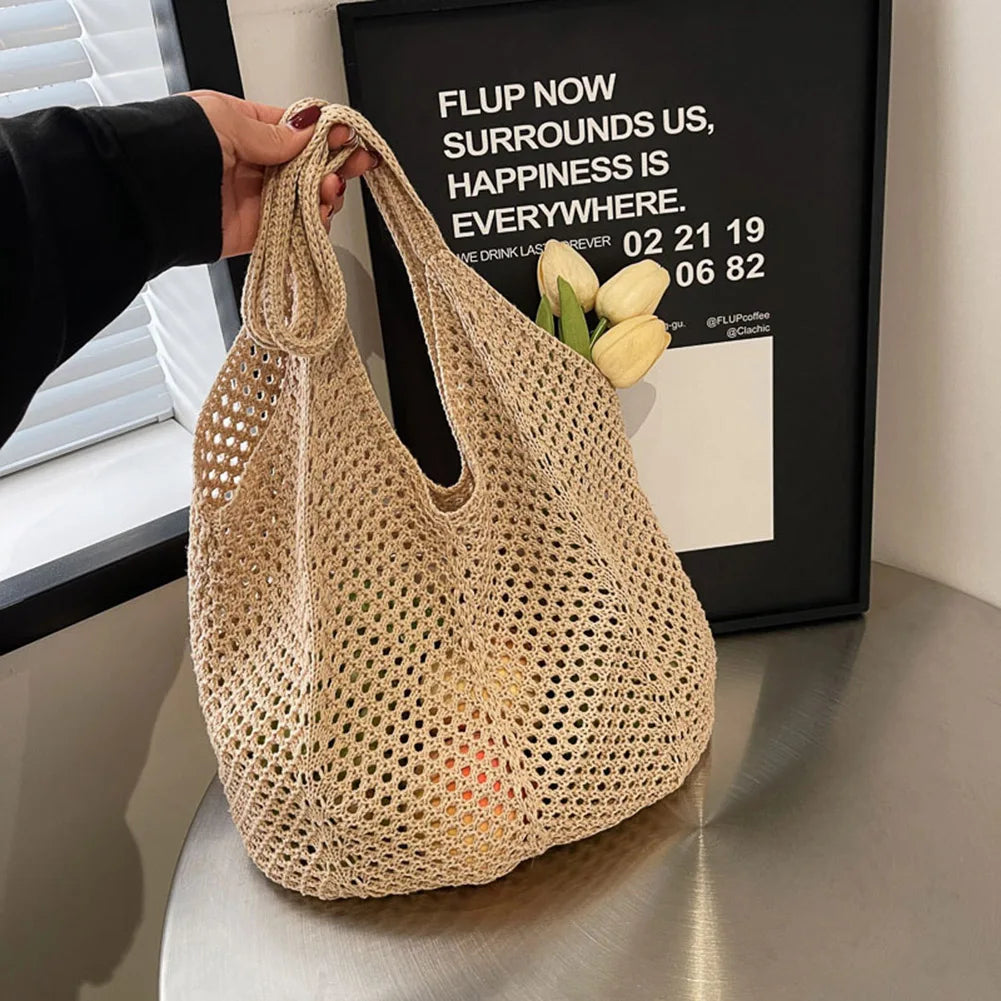 Sac à Épaule Tricoté – Femme Alliez style et praticité avec ce sac à épaule tricotéag Summer Mesh Beach Bag Hobo Bag