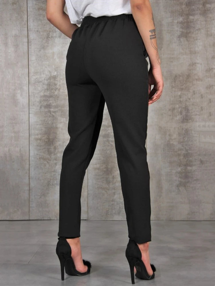 Pantalon femme BornToGirl, coupe slim en chiffon léger, parfait pour le printemps, l’été et l’automne. Taille haute, disponible en noir, kaki et vert, pour un style décontracté et élégant.