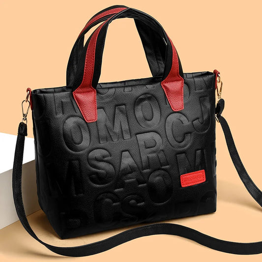 Sac à Main pour Femmes – Grande Capacité, PU Cuir avec Lettre Gravée, Bandoulière Style Designer, Sac à Épaule et Crossbody