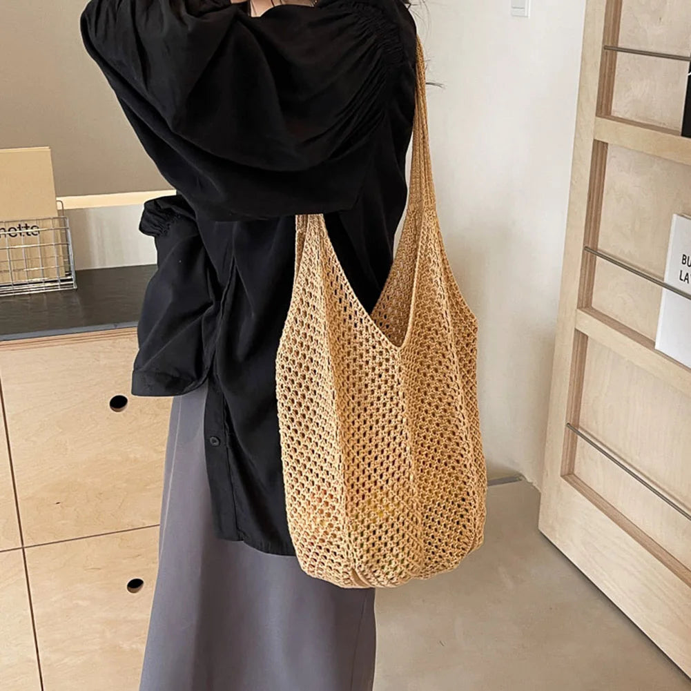 Sac à Épaule Tricoté – Femme Alliez style et praticité avec ce sac à épaule tricotéag Summer Mesh Beach Bag Hobo Bag
