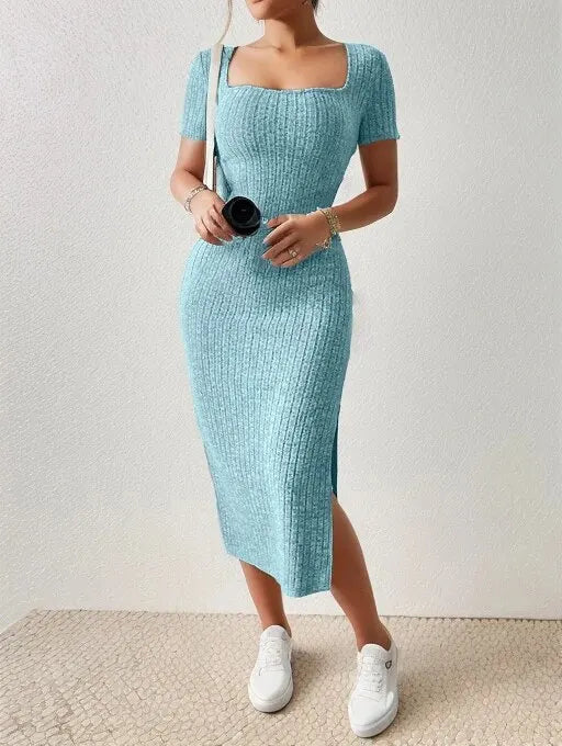 ☀️ Robe Mi-Longue à Fente – Chic & Confortable
