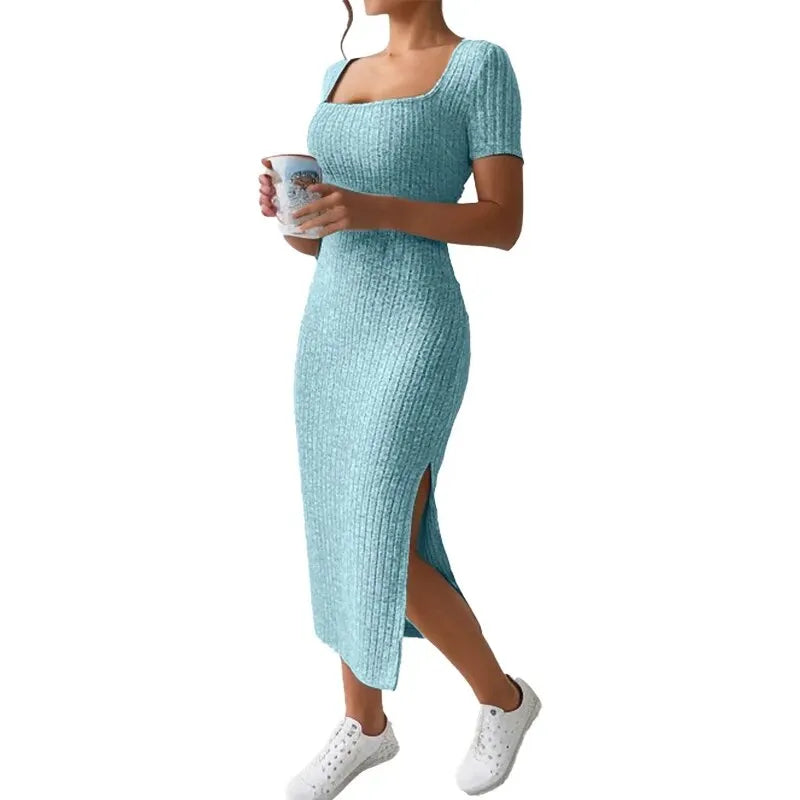 ☀️ Robe Mi-Longue à Fente – Chic & Confortable