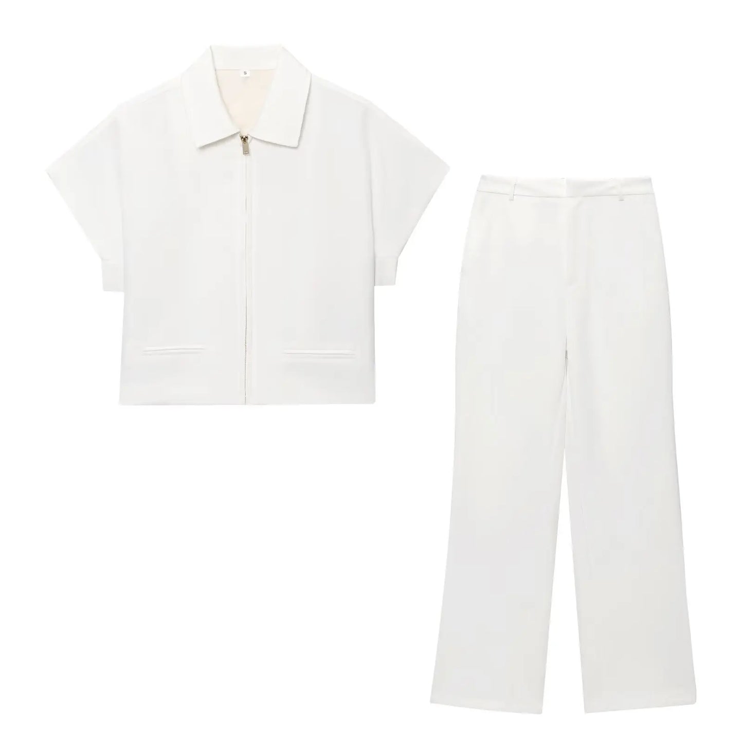 LS SHOP – Ensemble Femme  2025 : Veste Courte Slim à Col Revers + Pantalon Large – Deux Pièces Noir Décontracté