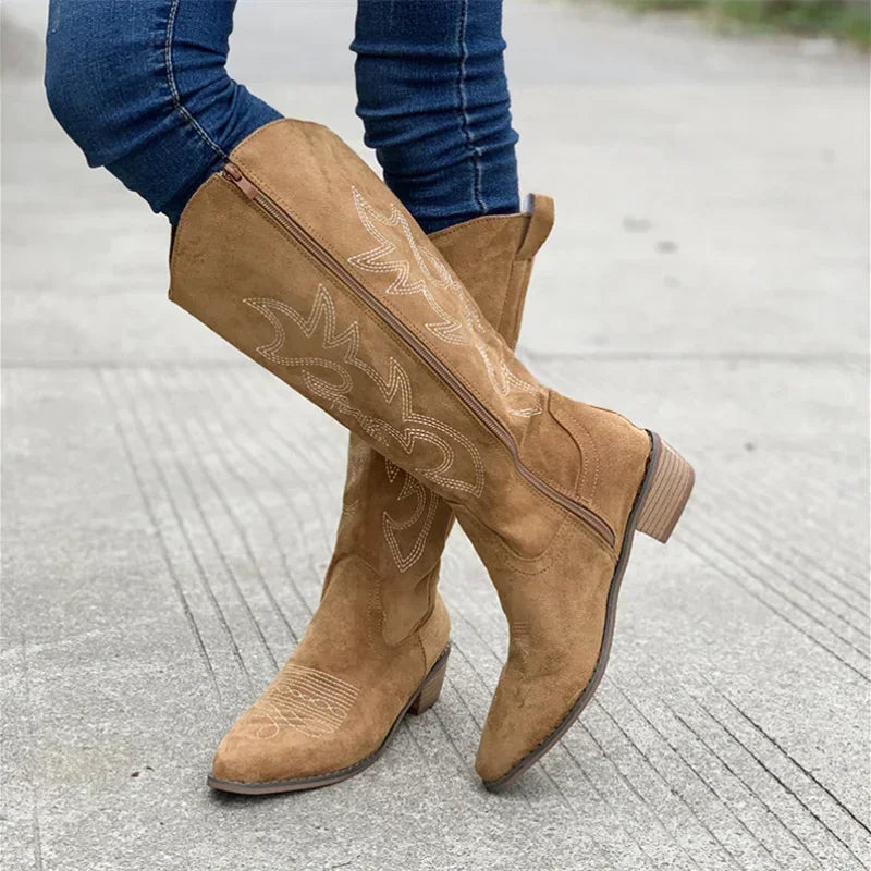 ✨ Bottes Western Femme – Style Cowboy à Talon Épais & Bout Pointu