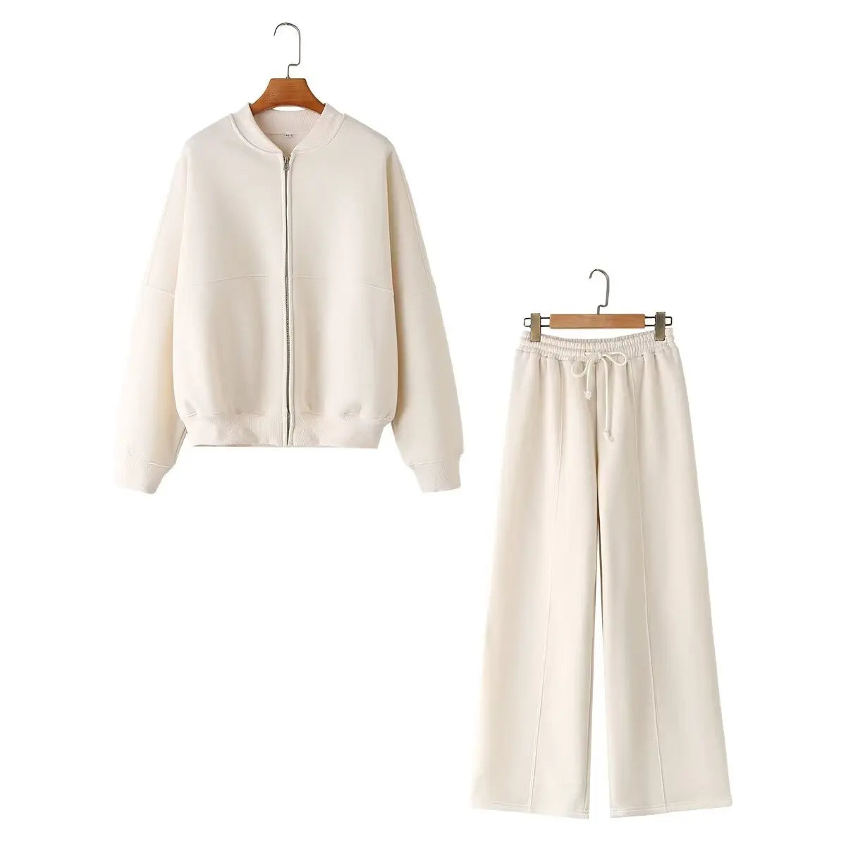 Ensemble Femme 2 Pièces – Bomber Zippé & Pantalon Large Taille Haute