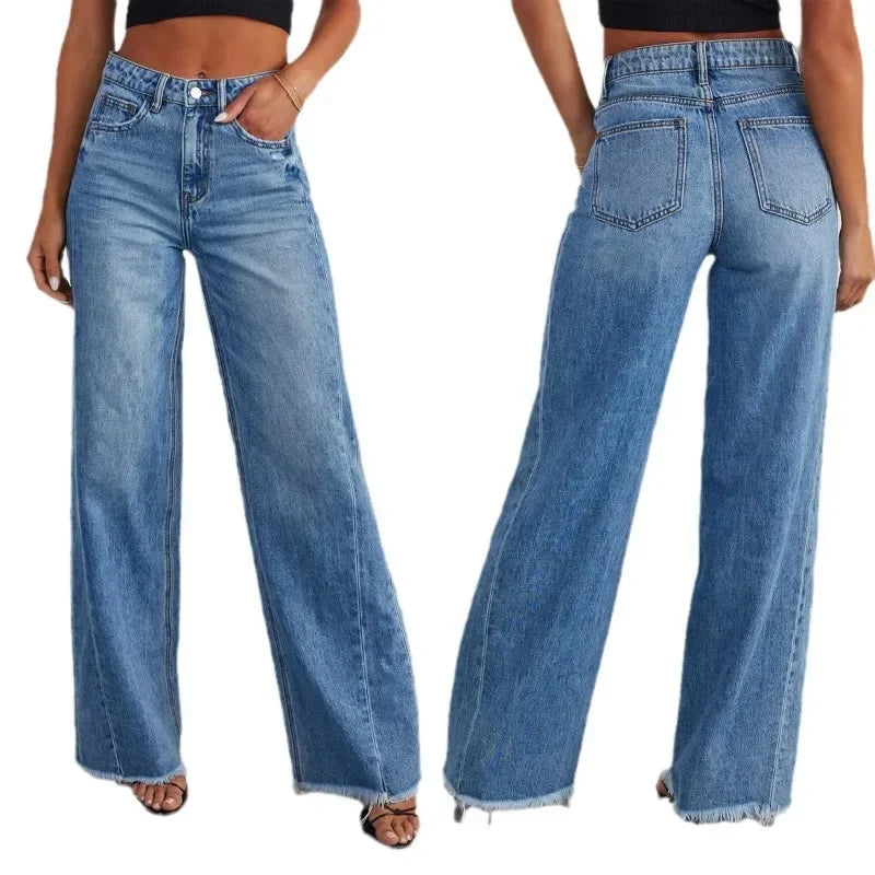 Adoptez un look décontracté et moderne avec ce jean femme coupe large