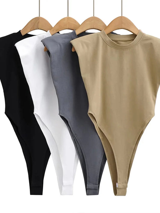 "Body sexy femme – été, une pièce, bodycon ajusté, épaules rembourrées, sans manches, noir ou blanc" ✅