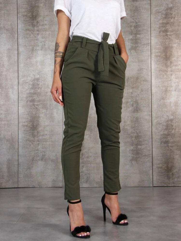 Pantalon femme BornToGirl, coupe slim en chiffon léger, parfait pour le printemps, l’été et l’automne. Taille haute, disponible en noir, kaki et vert, pour un style décontracté et élégant.