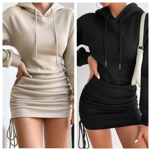 🌸 Robe Sweat à Capuche Froncée