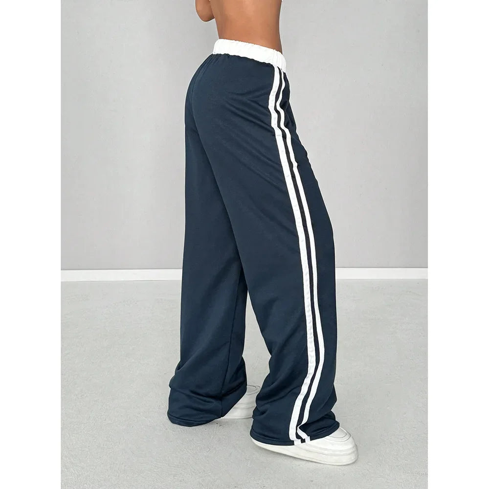 🌟 Pantalon Street Style Femme – Loose, Rayé & Color Block, Confort Maxi 🌟