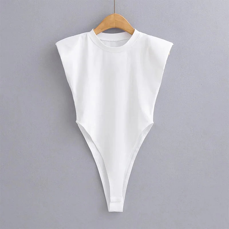 "Body sexy femme – été, une pièce, bodycon ajusté, épaules rembourrées, sans manches, noir ou blanc" ✅