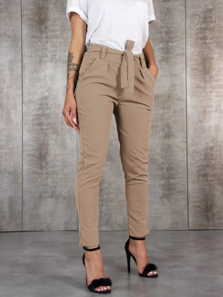 Pantalon femme BornToGirl, coupe slim en chiffon léger, parfait pour le printemps, l’été et l’automne. Taille haute, disponible en noir, kaki et vert, pour un style décontracté et élégant.